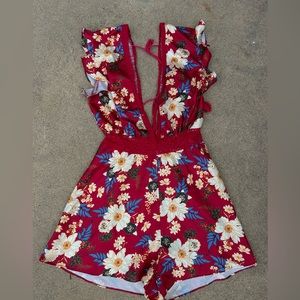 Red Floral Romper